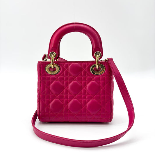 Dior Lady Dior Mini Bag Fuchsia Pink Lambskin Gold Hardware