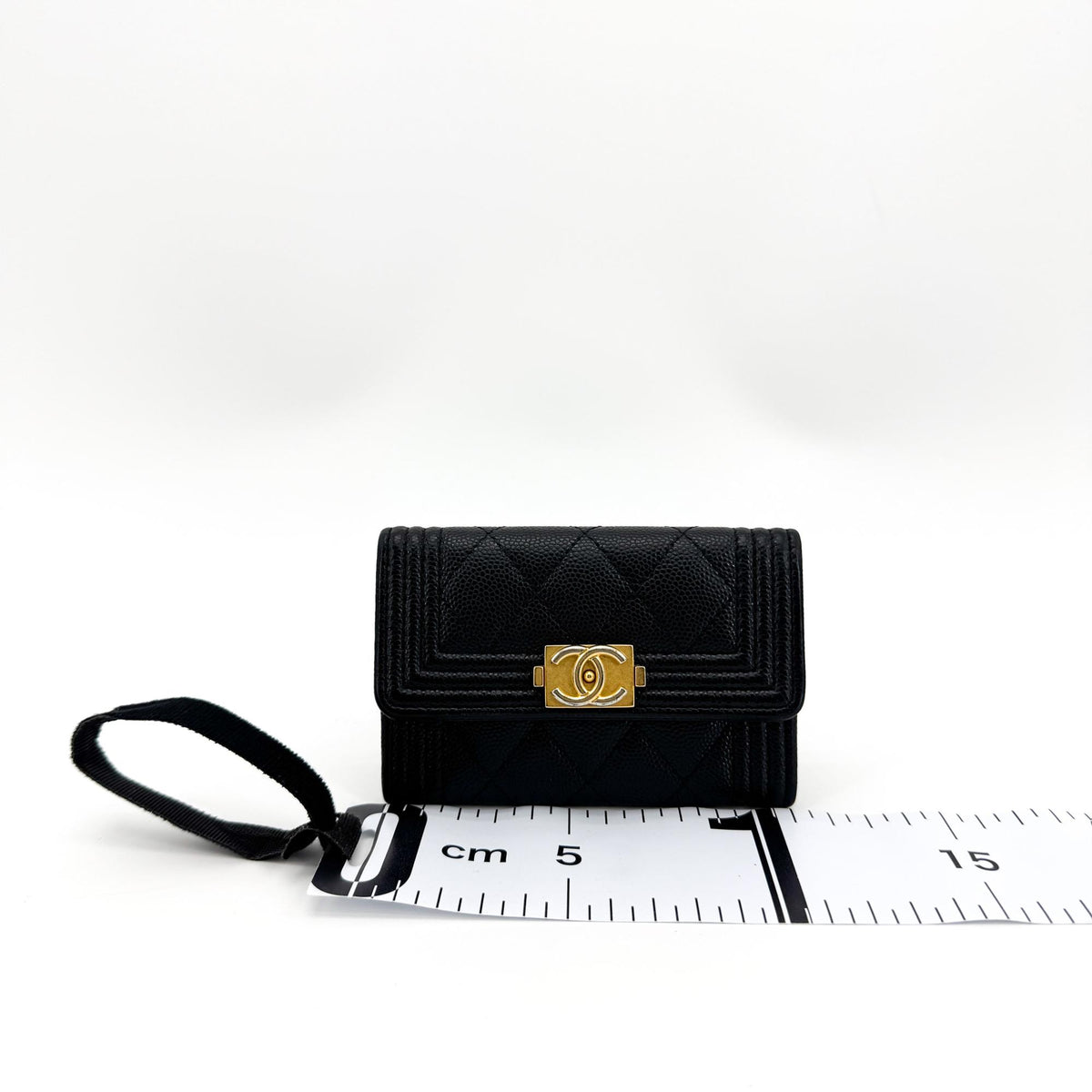 Chanel Boy Chanel Flap Card Holder Caviar Gold Hardware Black