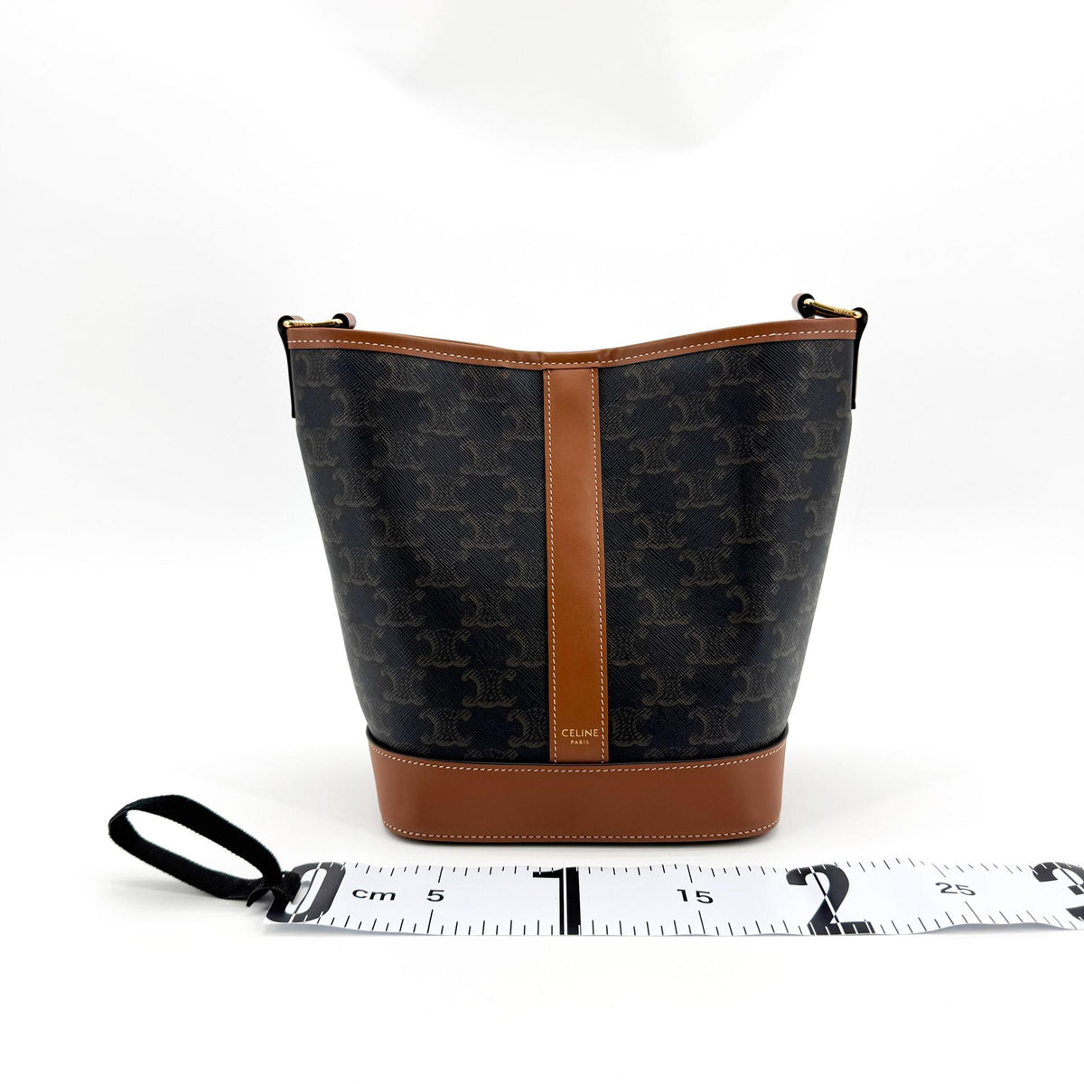 Celine Triomphe Canvas Medium Bucket Bag Tan