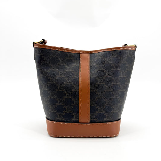 Celine Triomphe Canvas Medium Bucket Bag Tan