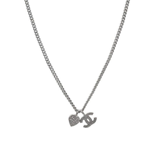 Chanel Cubic Heart CC Silver Necklace
