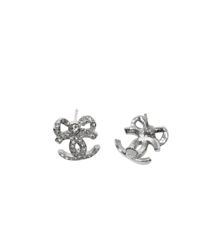 Chanel Cubic Ribbon CC Silver Earrings