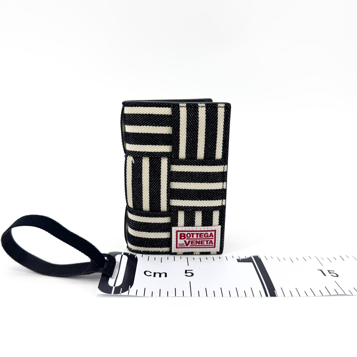 Bottega Veneta Intrecciato Stripe Denim Foldable Card Case Black White