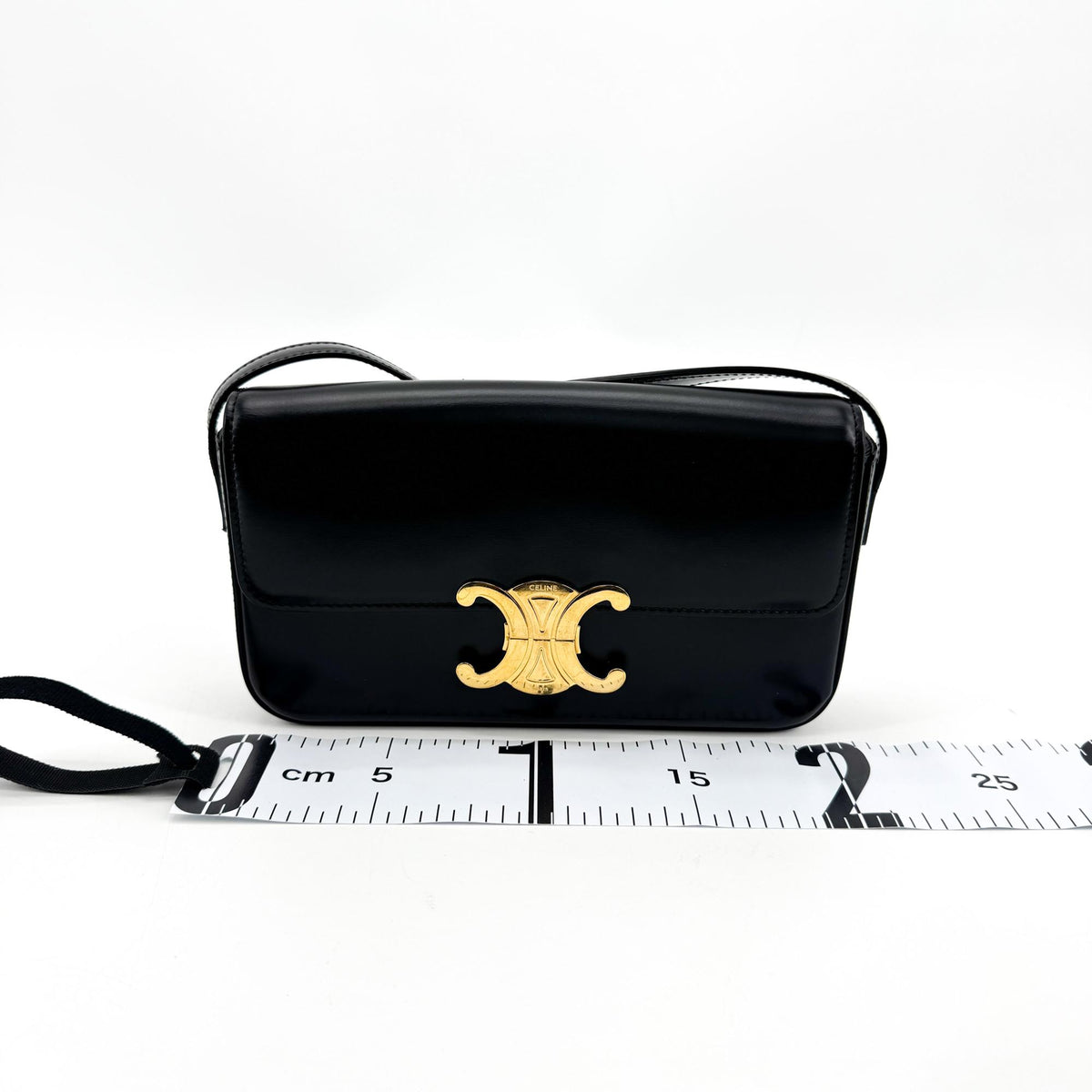 Celine Shiny Calfskin Triomphe Crossbody Bag Black