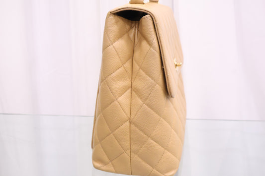 Vintage Caviar Beige Kelly Tote Bag A12397