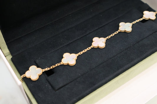 Vintage Alhambra 5-Motif 18K Yellow Gold Mother-of-Pearl Bracelet VCARPMV800