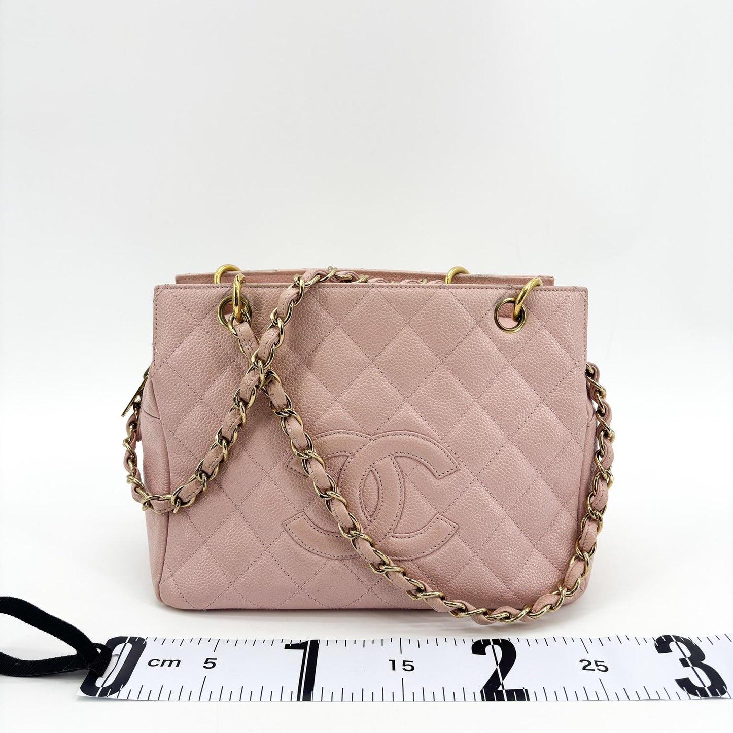 Chanel Quilted Caviar Petite Shopping Tote Bag Pink with Gold Hardware