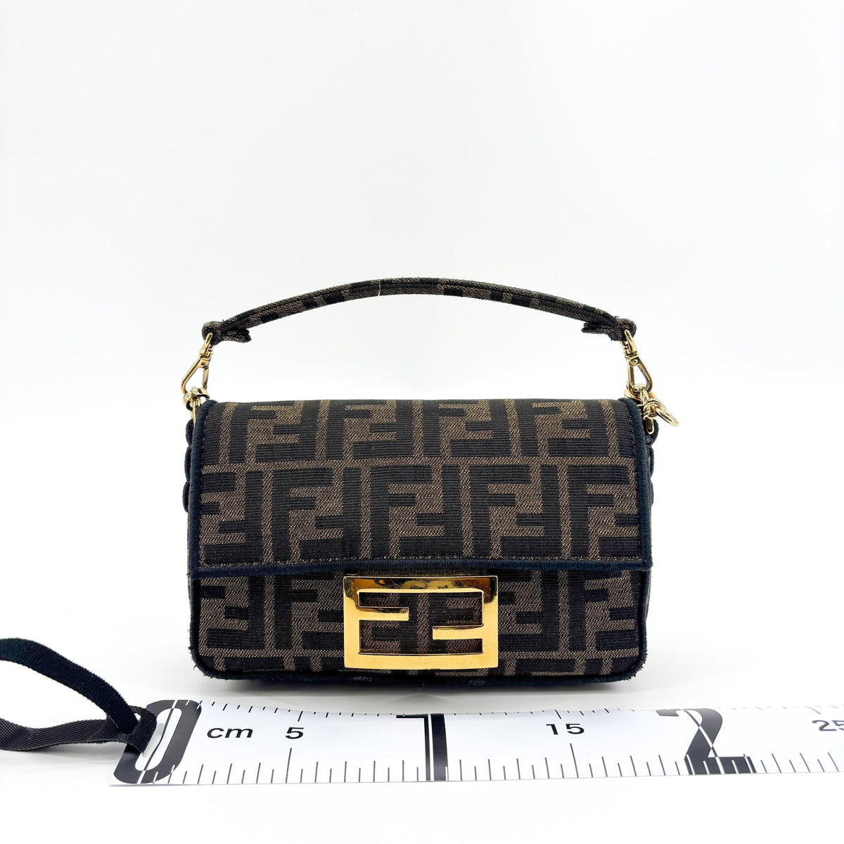 Fendi Mini Baguette FF Jacquard Shoulder Bag Brown