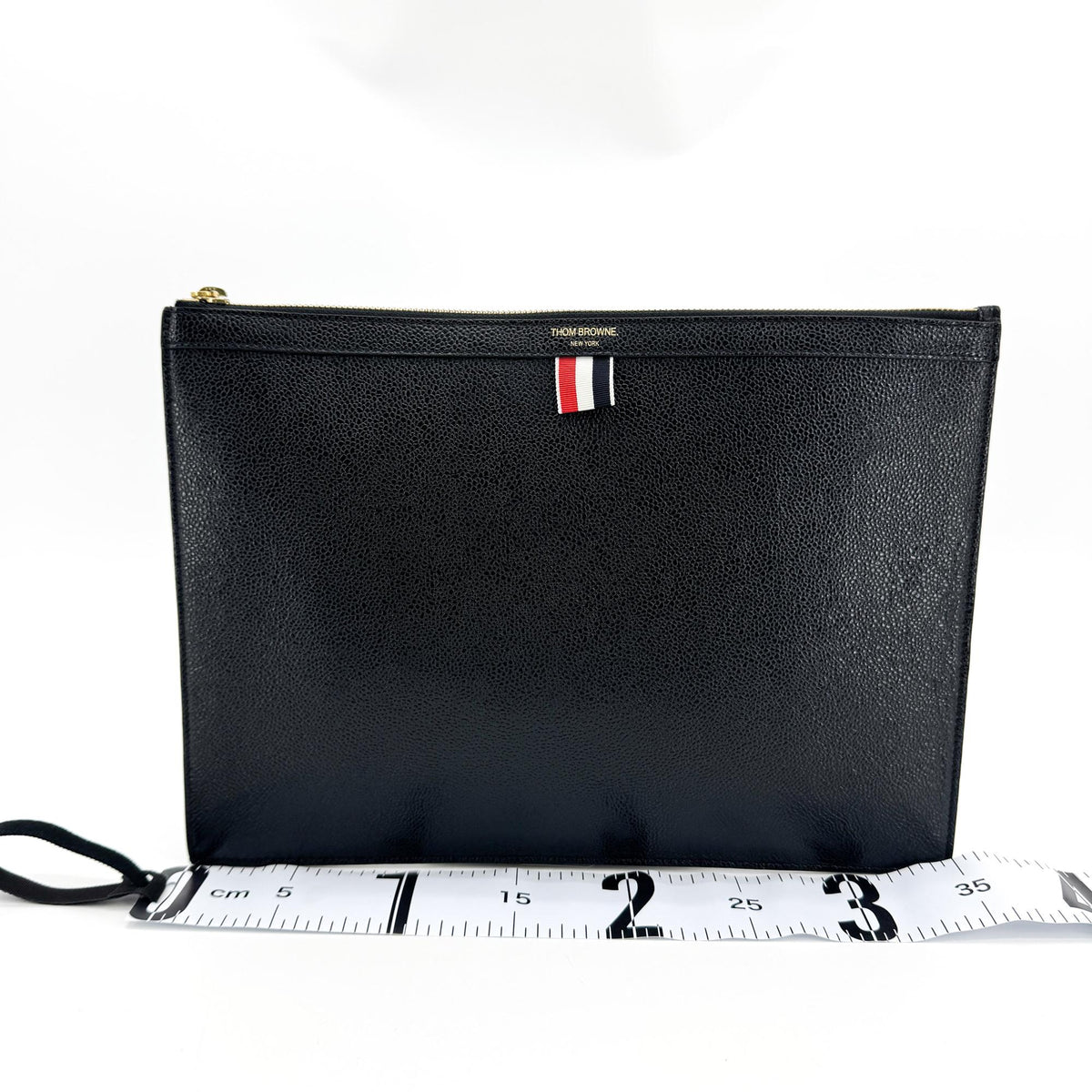 Thom Browne Pebble Leather Medium Document Holder Black Gold Hardware