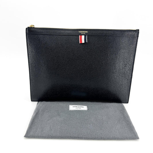 Thom Browne Pebble Leather Medium Document Holder Black Gold Hardware