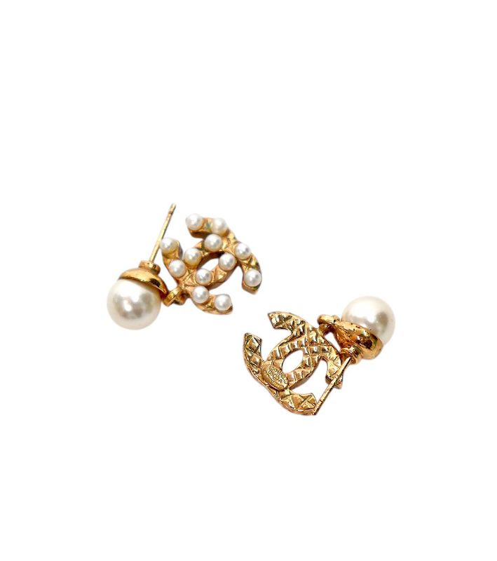 Chanel Pearl CC Drop Gold Earrings