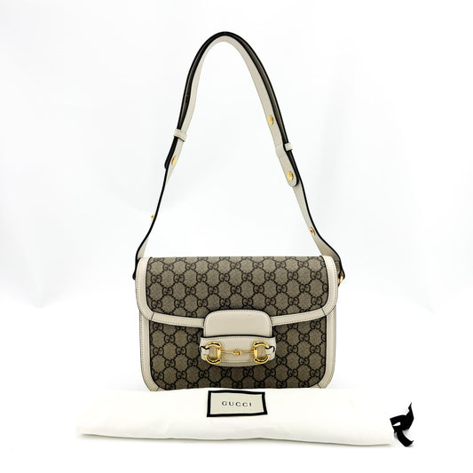 Gucci Horsebit 1955 Small Crossbody Bag GG Supreme White