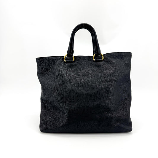 Prada Vitello Daino Tote Bag Black with Gold Hardware