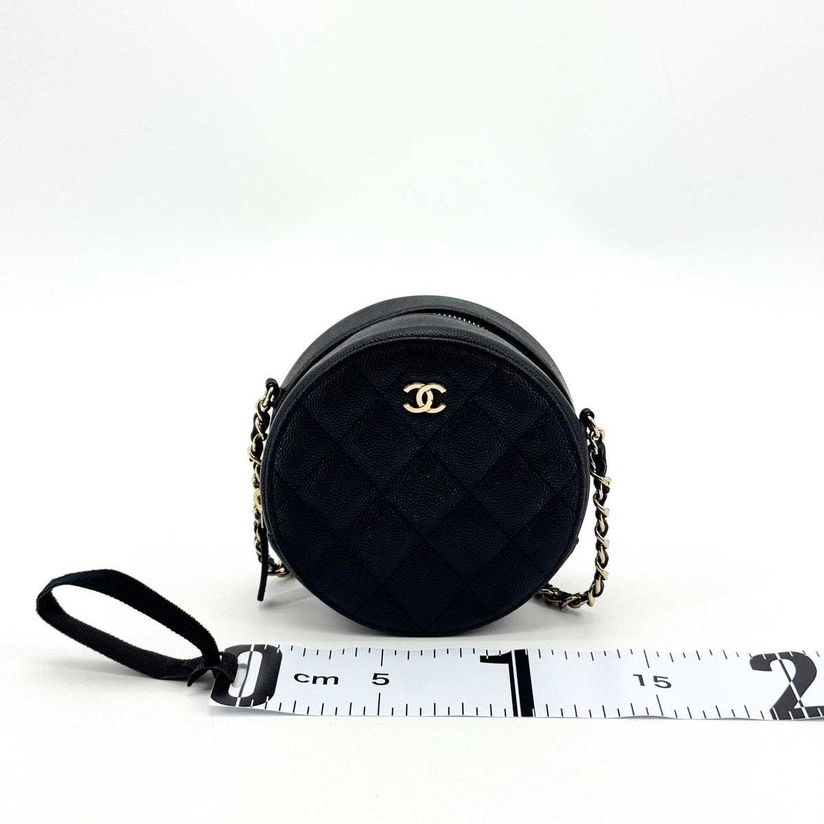 Chanel Classic Round Chain Clutch Caviar Gold Hardware Black