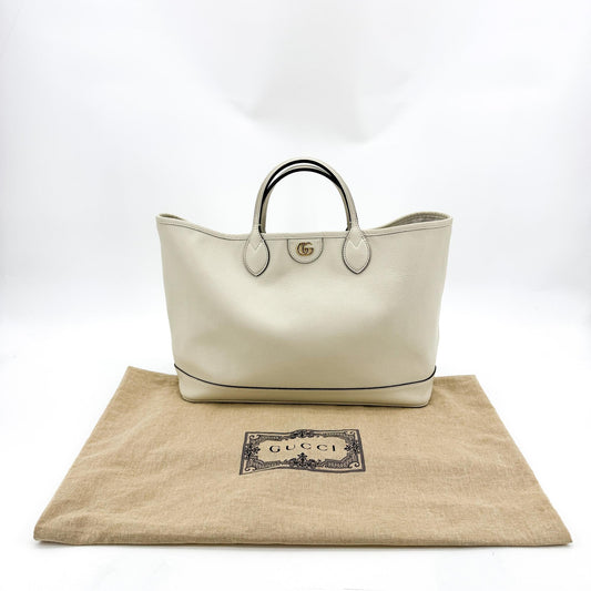 Gucci Double G Medium Leather Tote Bag Ecru