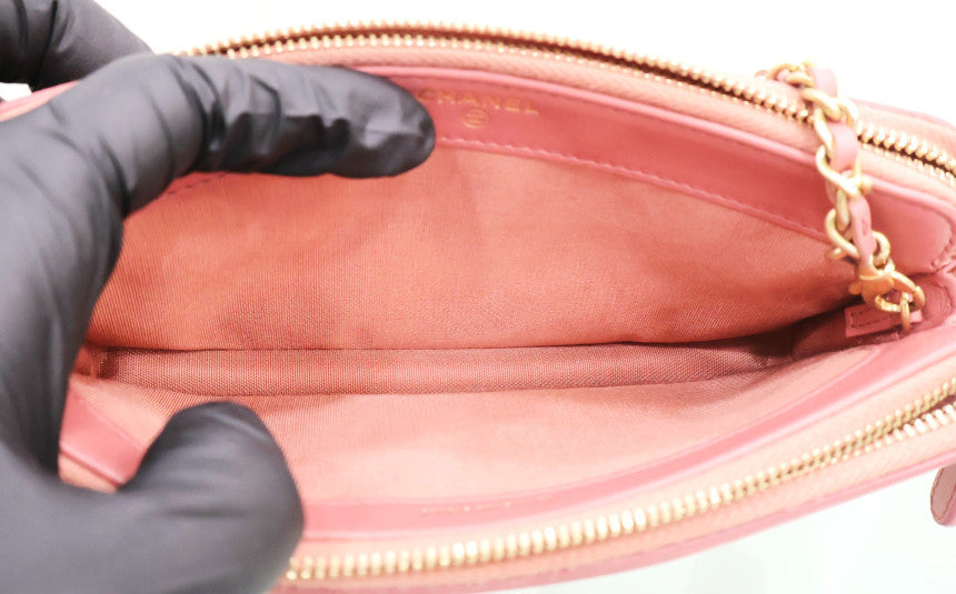 Cosmetic WOC Double Zipper Pink Crossbody Bag