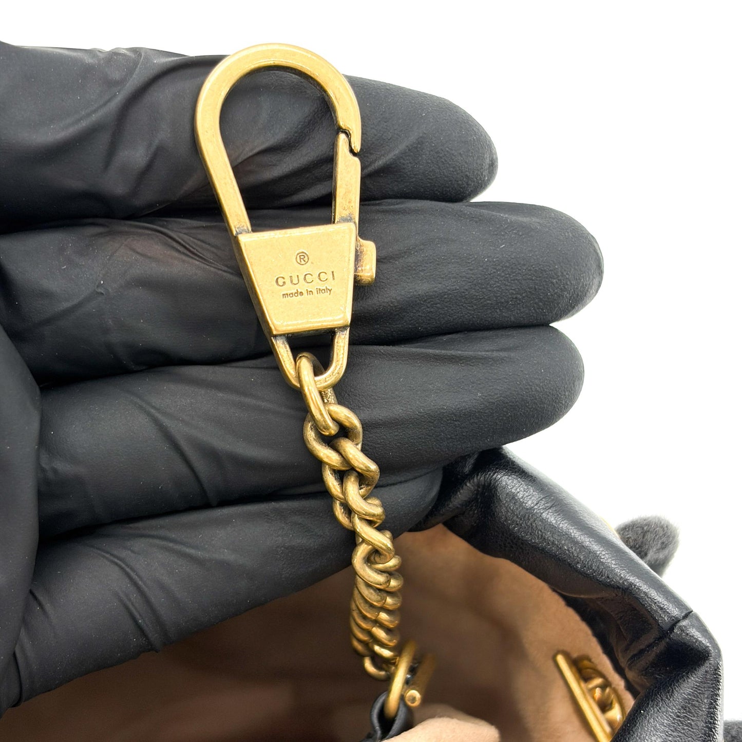 Gucci GG Marmont Mini Bucket Bag Black with Gold Hardware