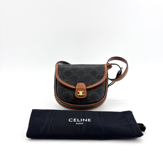 Celine Triomphe Canvas Tin Besace Back Tan