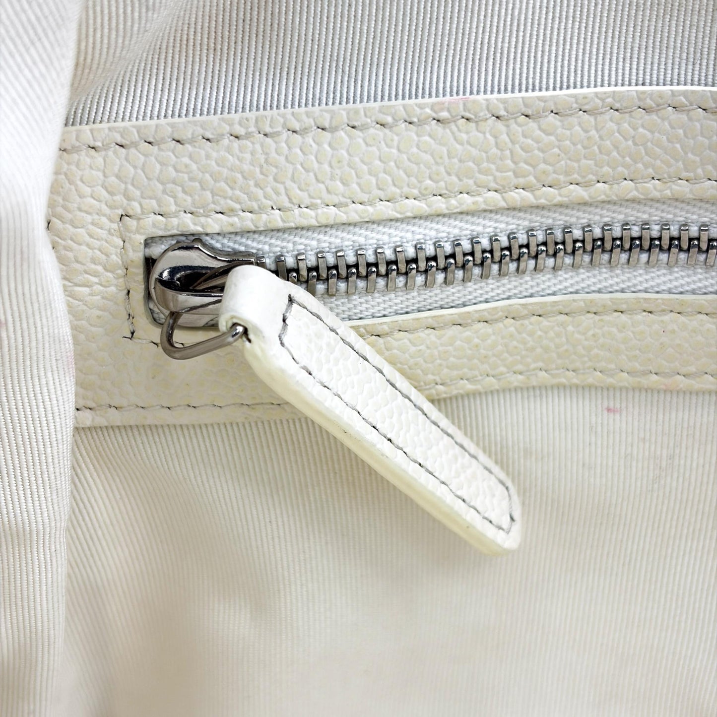 Chanel Classic Large Pouch Grained Calfskin Silver Hardware White