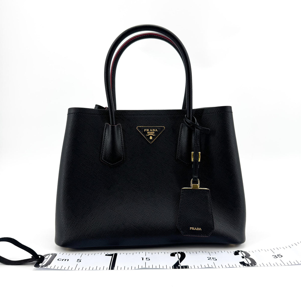 Prada Saffiano Double Bag Black Red