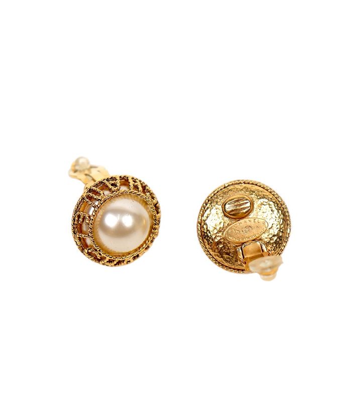 Chanel Lettering Pearl Gold Earrings