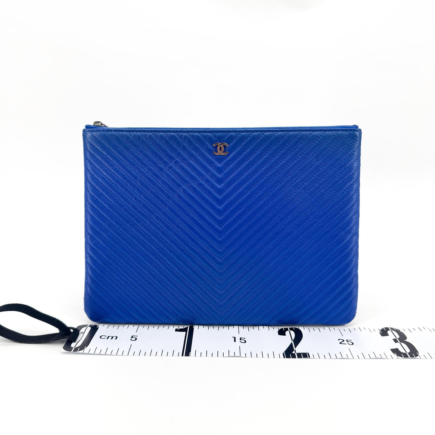 Chanel Chevron Caviar Clutch Blue Silver Hardware