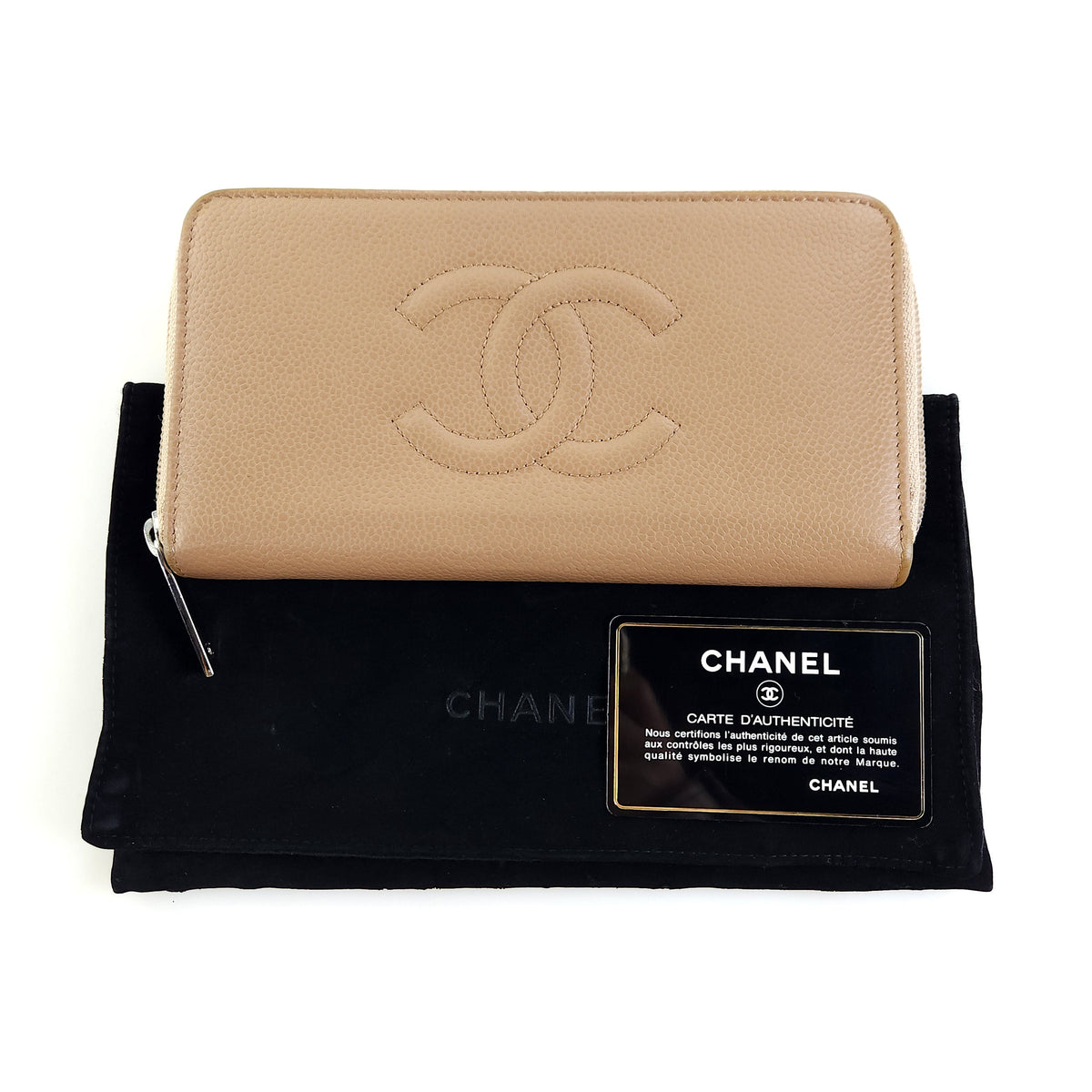 CC Caviar Zipper Long Wallet