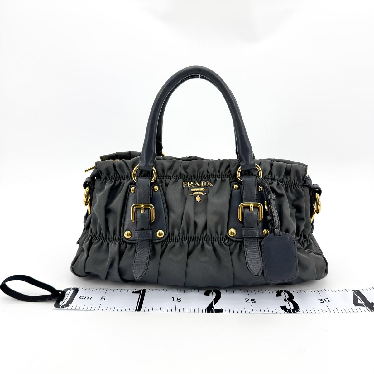 Prada Tessuto Gaufre Sherring Tote Bag Dark Gray