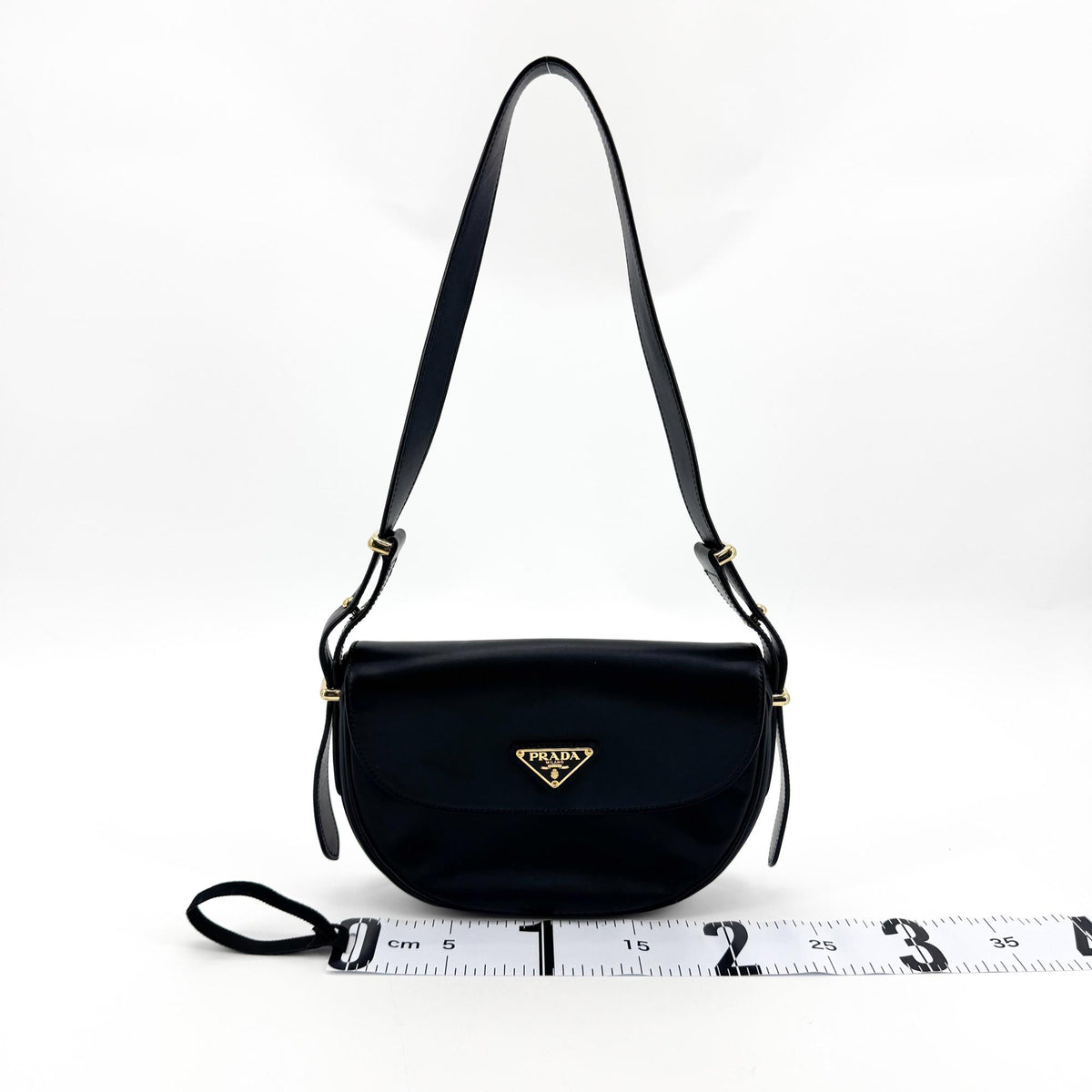 Prada Arche Leather Flap Shoulder Bag Black