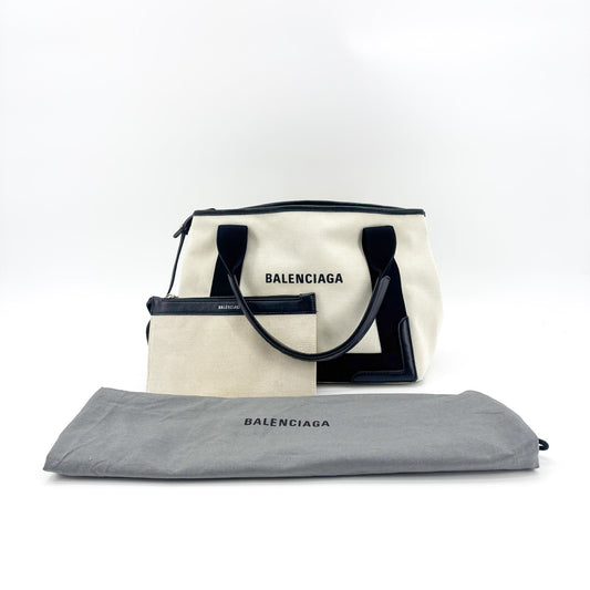 Sac cabas Balenciaga Navy Cabas S Toile et cuir naturel noir
