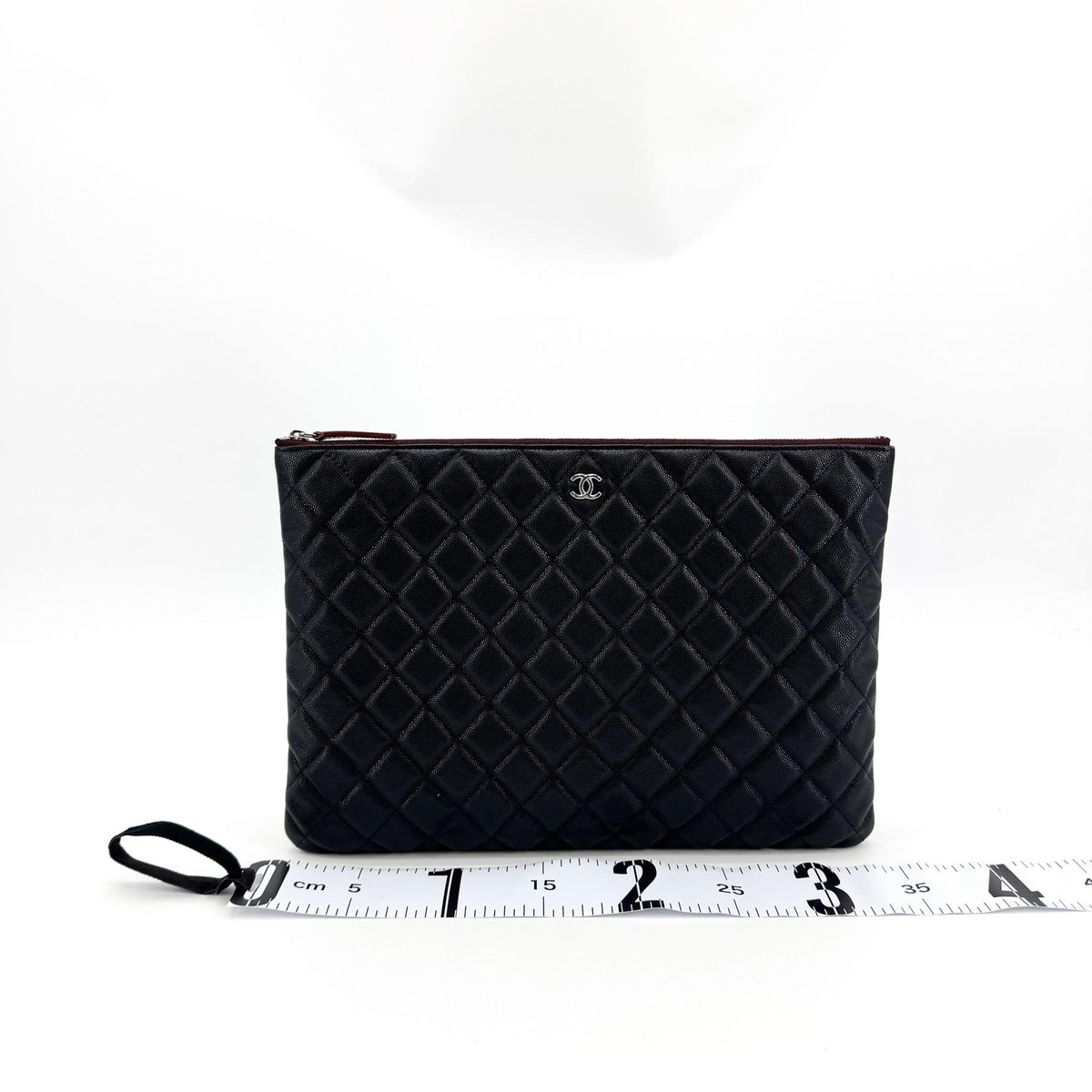 Chanel Classic Caviar O-Case Large Clutch Silver Hardware Black