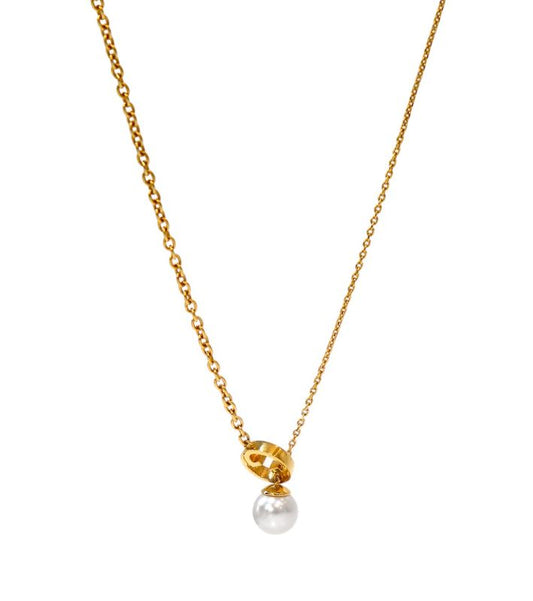 Gucci Pearl Drop Interlocking G Gold Necklace