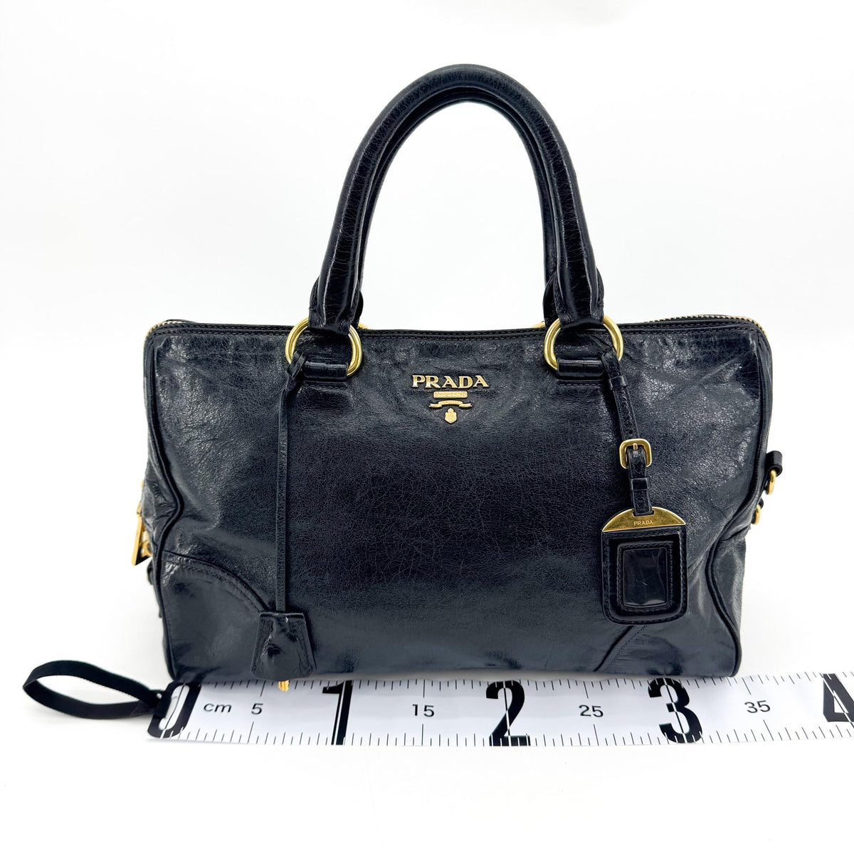 Prada Vitello Shine Tote Bag Black Gold Hardware