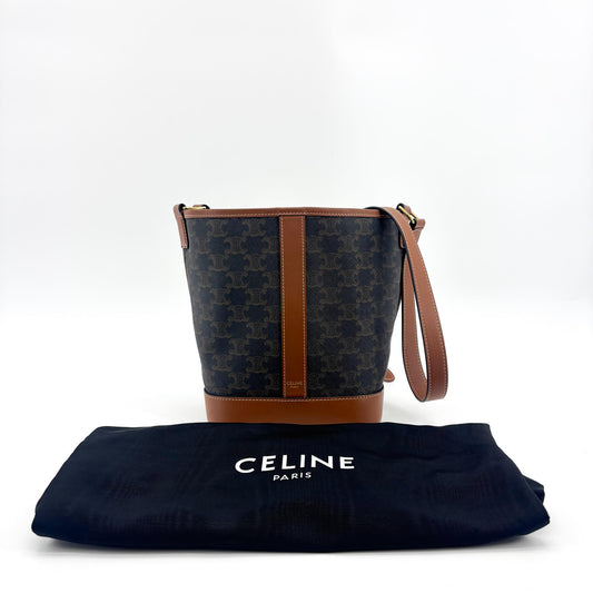 Celine Triomphe Canvas Small Bucket Bag Tan