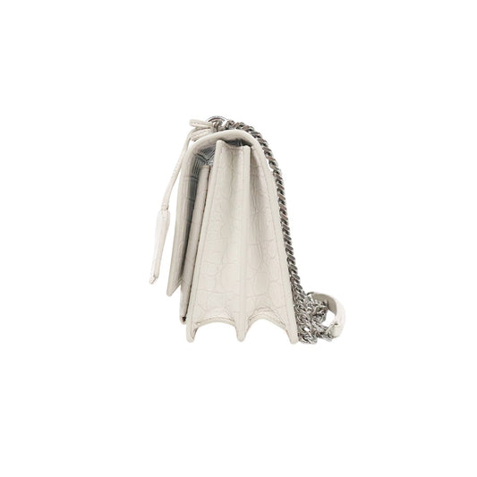 Saint Laurent White Crocodile-Embossed Sunset Shoulder Bag