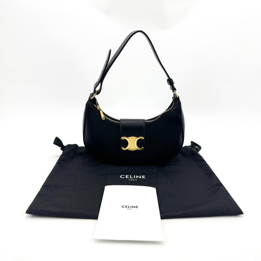 Celine Ava Triomphe Bag Shiny Calfskin Black