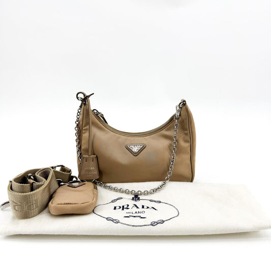 Prada Re-Edition 2005 Re-Ylon Crossbody Bag Beige