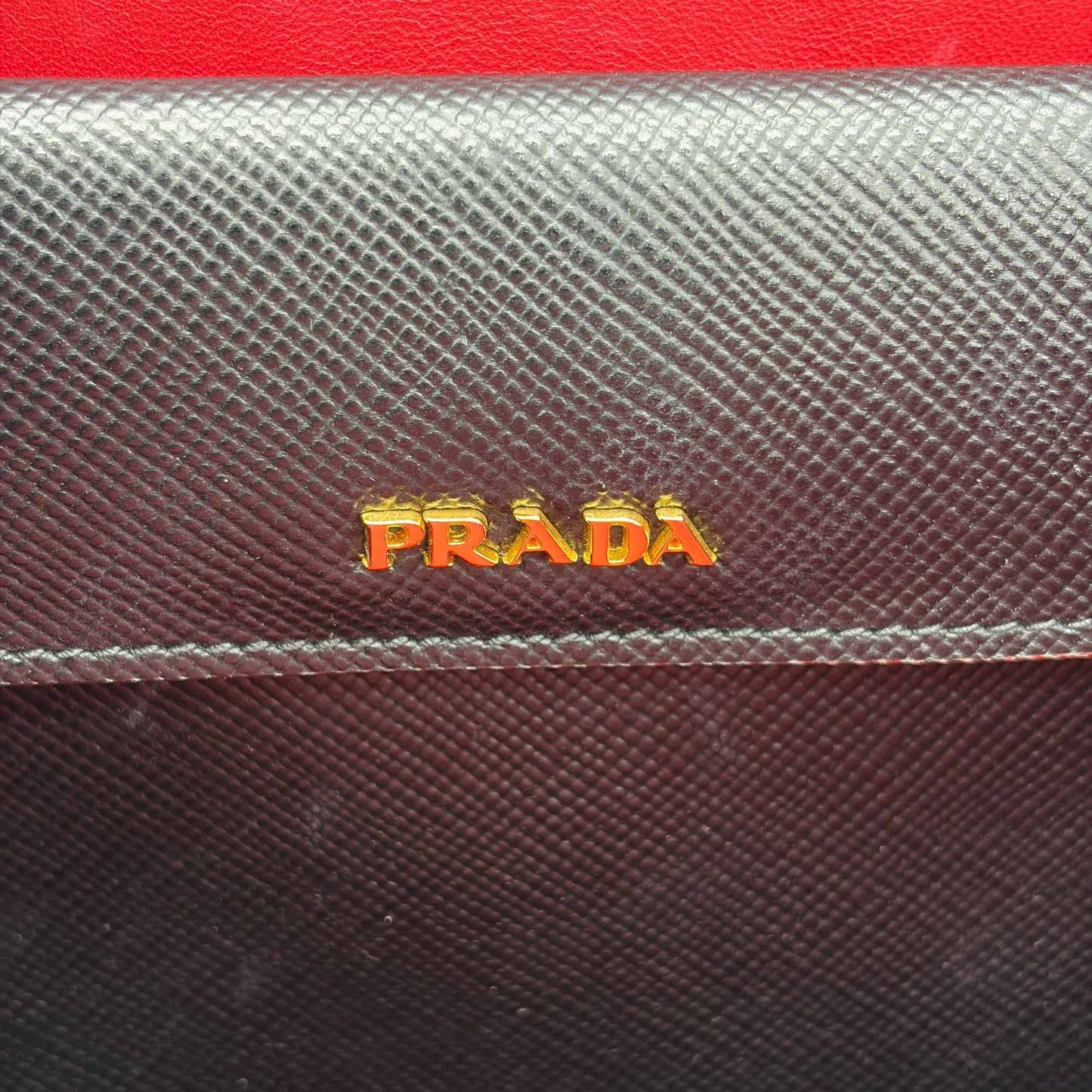 Prada Saffiano Cuir Medium Double Bag Black Red