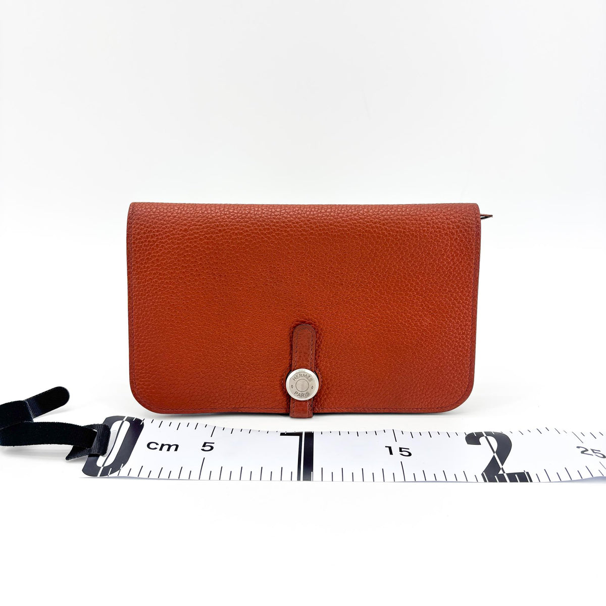 Portefeuille Hermès Dogon Duo Cuir Marron Finitions Argentées