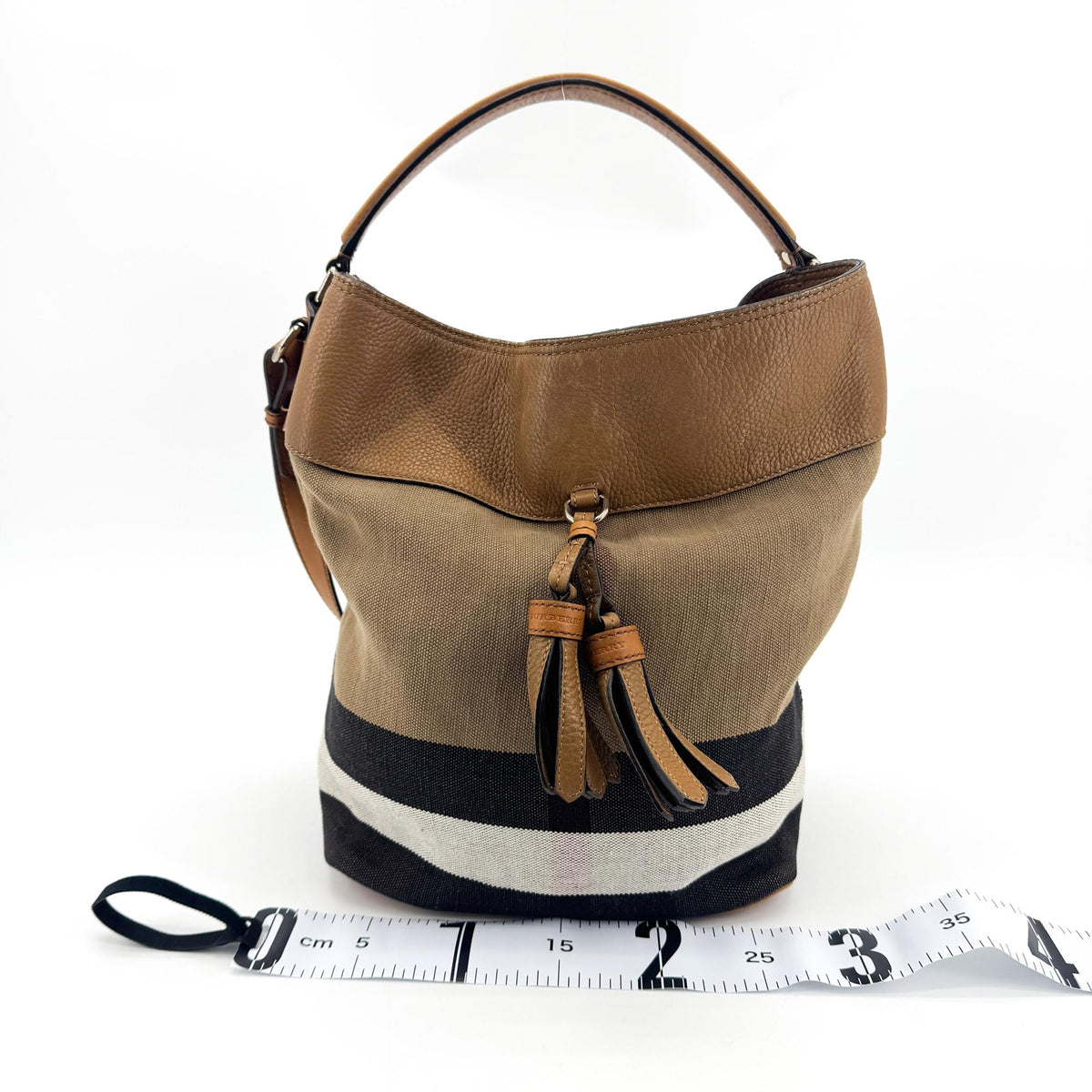 Burberry Ashby Canvas Tassel Bucket Bag Brown