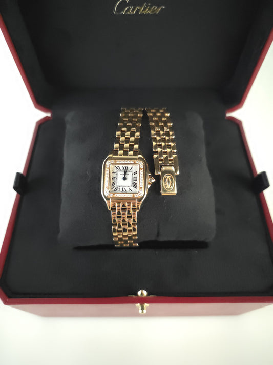 Small Panther Diamond 18K Gold Double Bracelet Watch