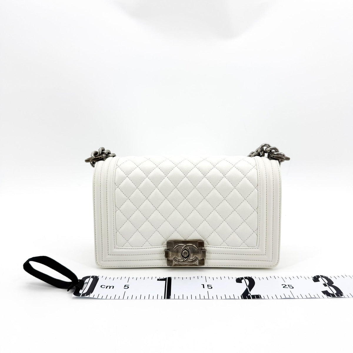 Chanel Boy Chanel Flap Bag Medium Vintage Silver Hardware White