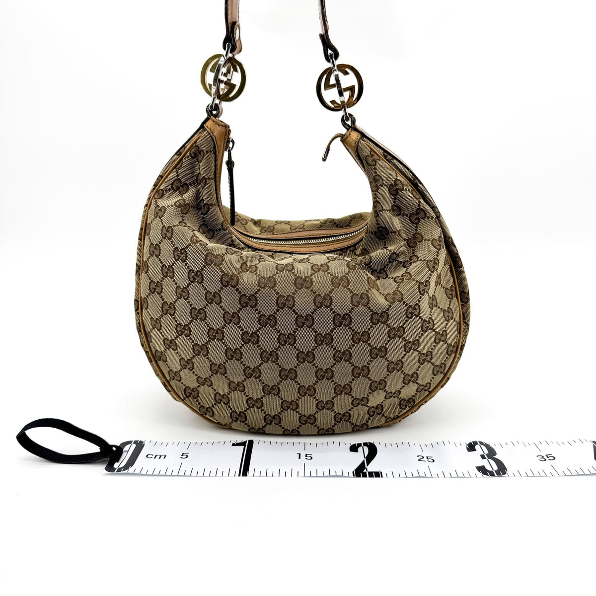 Gucci GG Canvas Charlotte Crossbody Hobo Bag Beige Brown