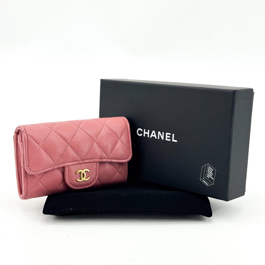 Chanel Classic Flap Card Wallet Caviar Pink Gold Hardware