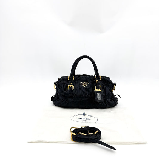 Prada Napa Gaufré Handbag Black Gold Hardware