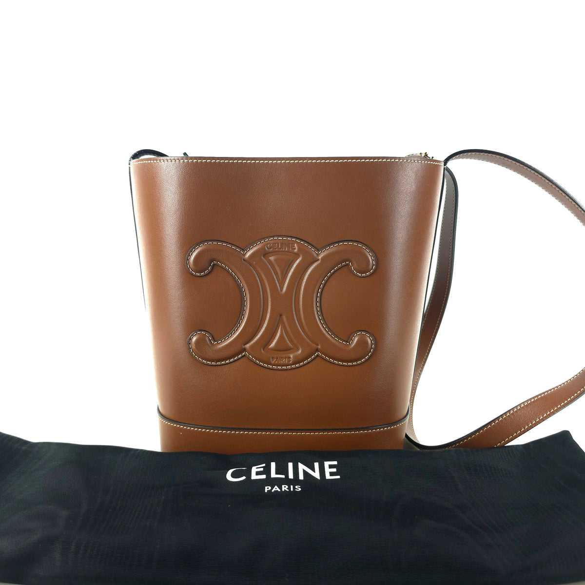 Small Smooth Calfskin Cuir Triomphe Bucket Bag Crossbody Bag 113783