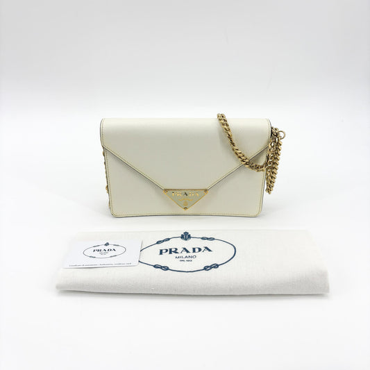 Sac à bandoulière Prada Saffiano Embelope Chain Blanc
