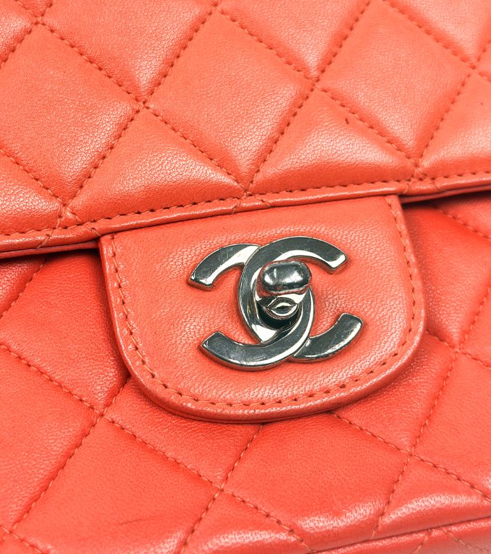 Chanel Orange Lambskin Quilted CC Top-Handle Tote Bag