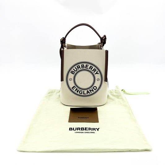 Burberry Small Logo Graphic Canvas Peggy Bucket Bag Natural Tan