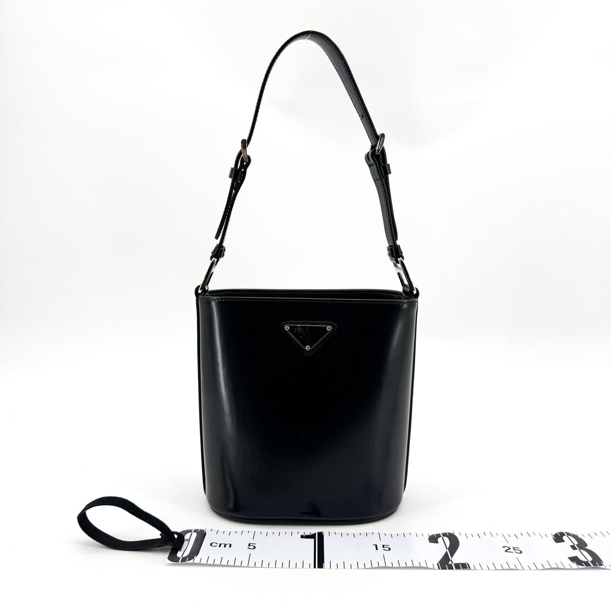 Prada Brushed Leather Bucket Bag Black